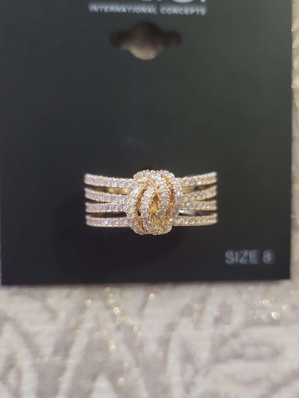 INC International Concepts Gold-Tone Multi-Row Knot Ring with Pavé Crystals